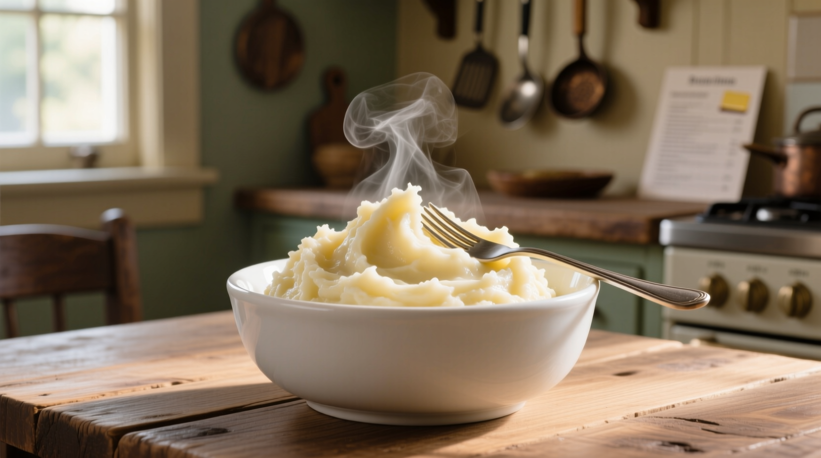 Creamy instant mashed potatoes in white bowl