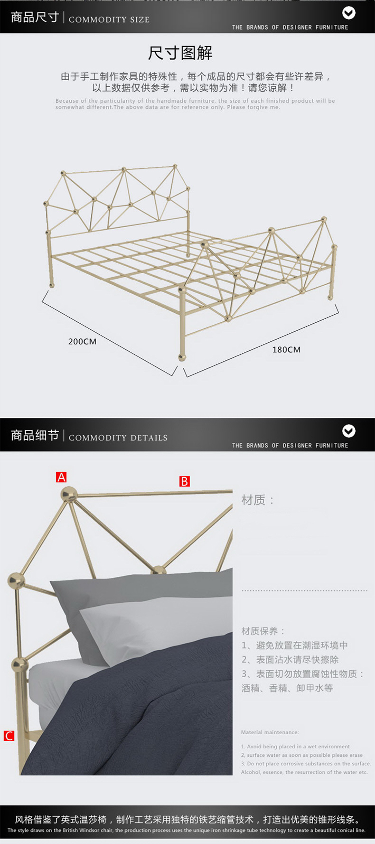 Web Celebrity Home Stay Golden Art Simple Bedroom Metal Bed For Children Hotel Apartment Double Iron Frame Beds bedroom furnitur