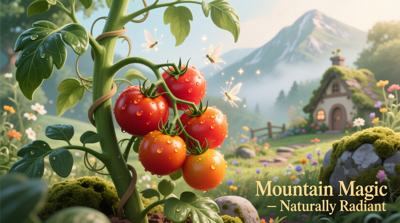 Mountain Magic tomato plant with ripe fruits in garden