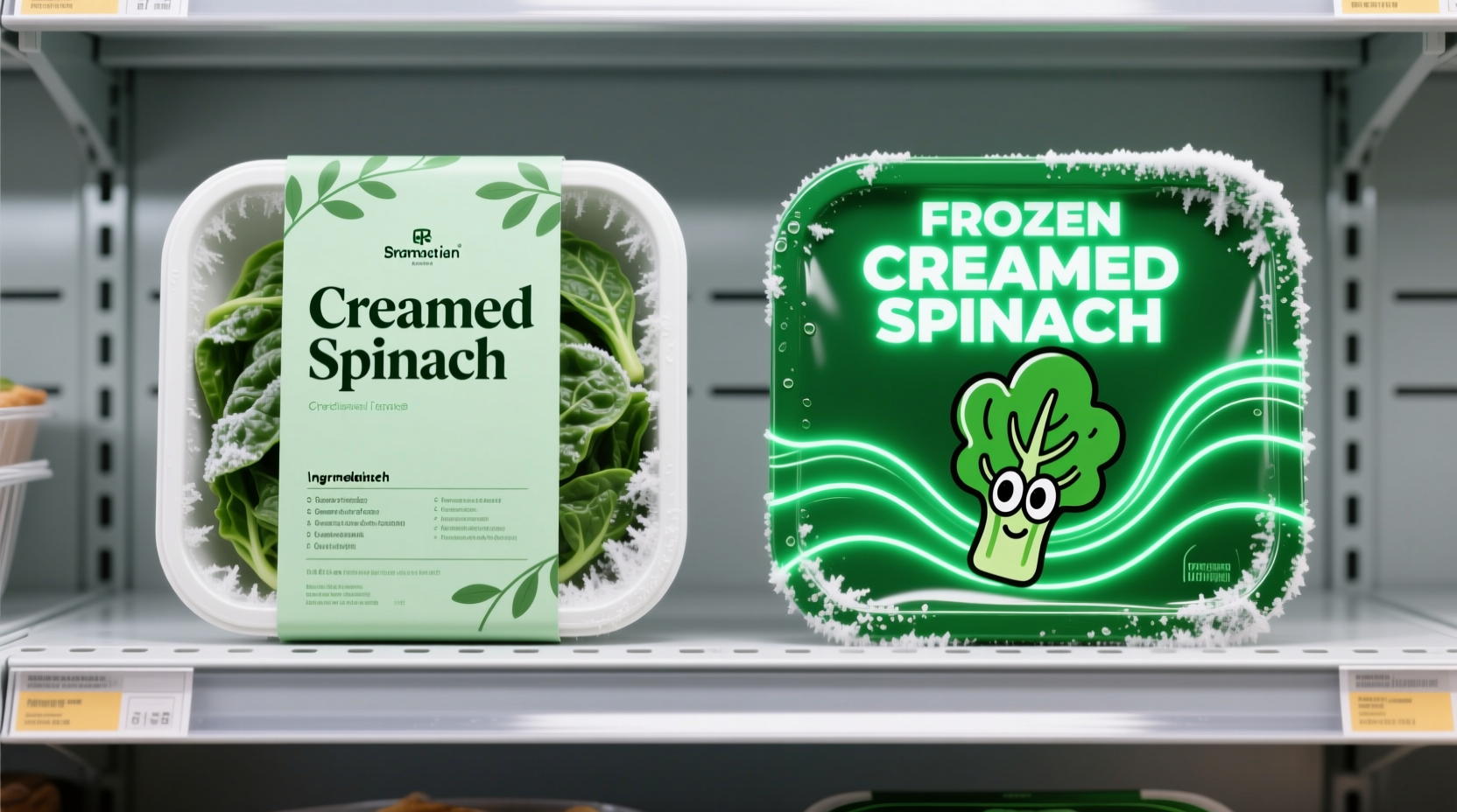 Frozen creamed spinach packaging comparison