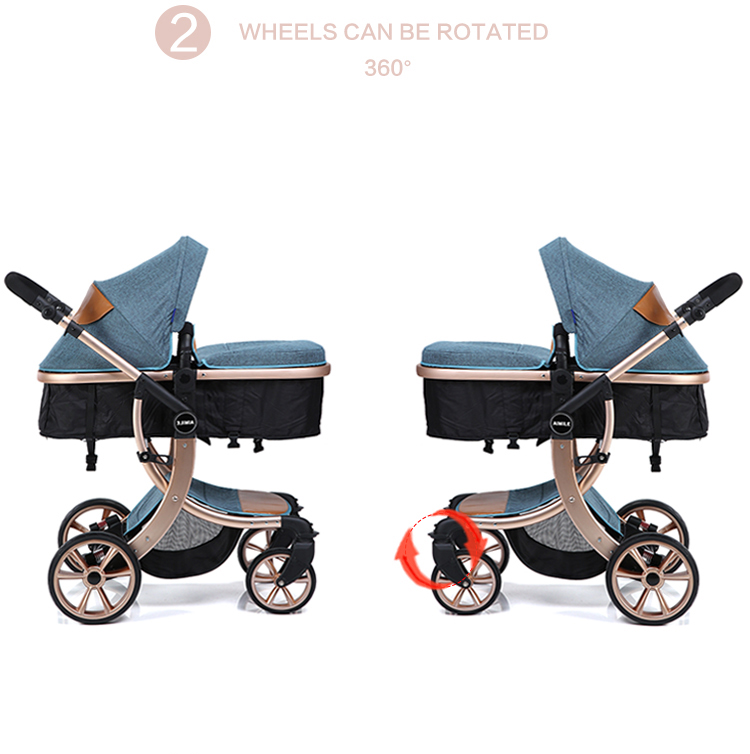 European Style Luxury Baby Pram 3 in 1 Leather Fabric Baby Stroller, Mima High landscape Stroller