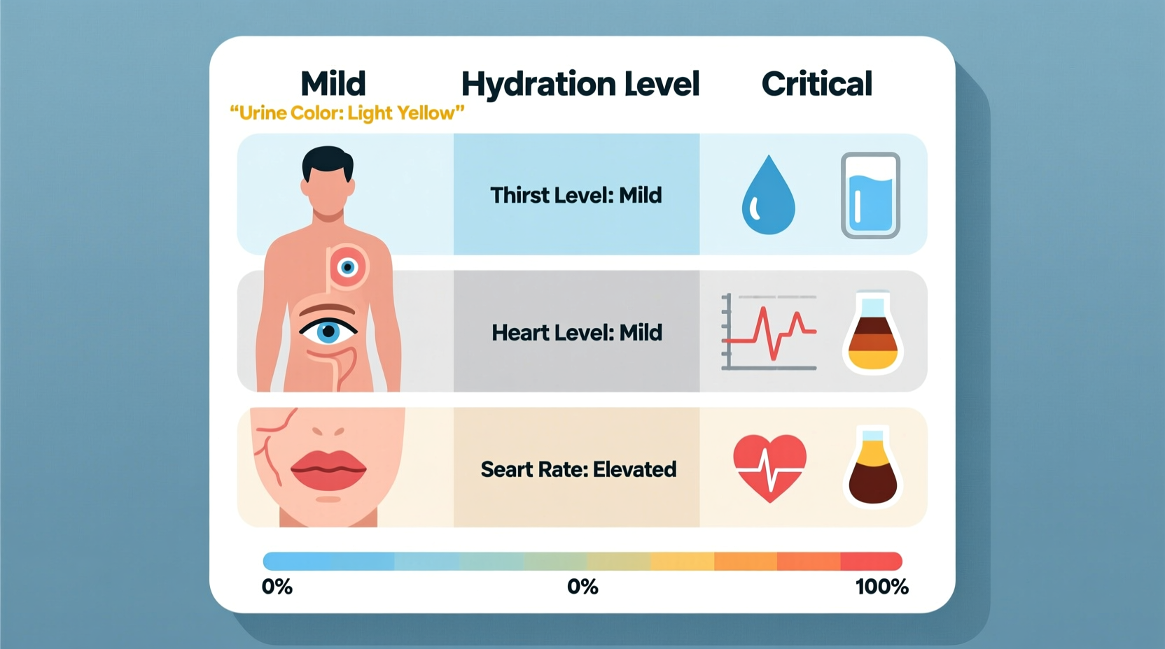 Proper hydration comparison chart for dehydration levels