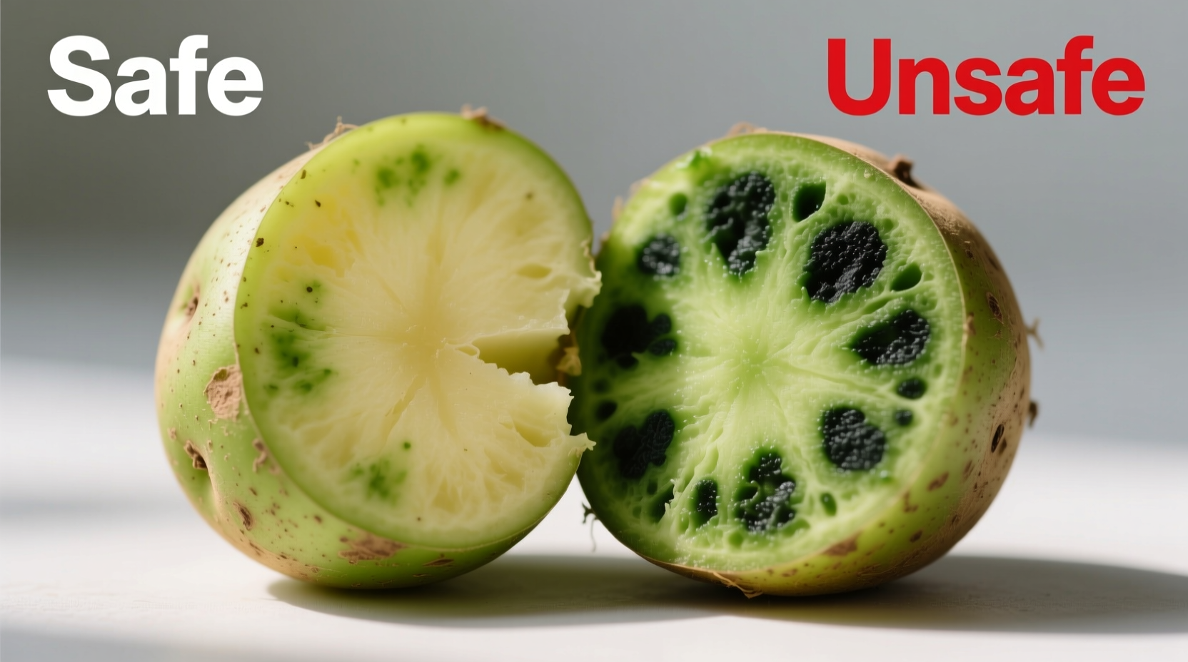 Green potato showing safe versus unsafe greening levels