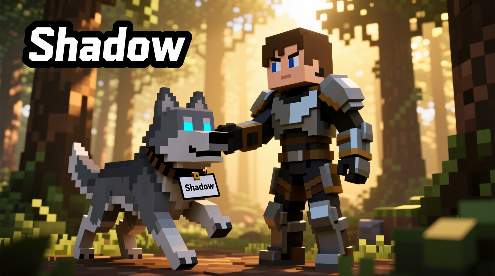 Player using name tag on wolf in Minecraft survival mode