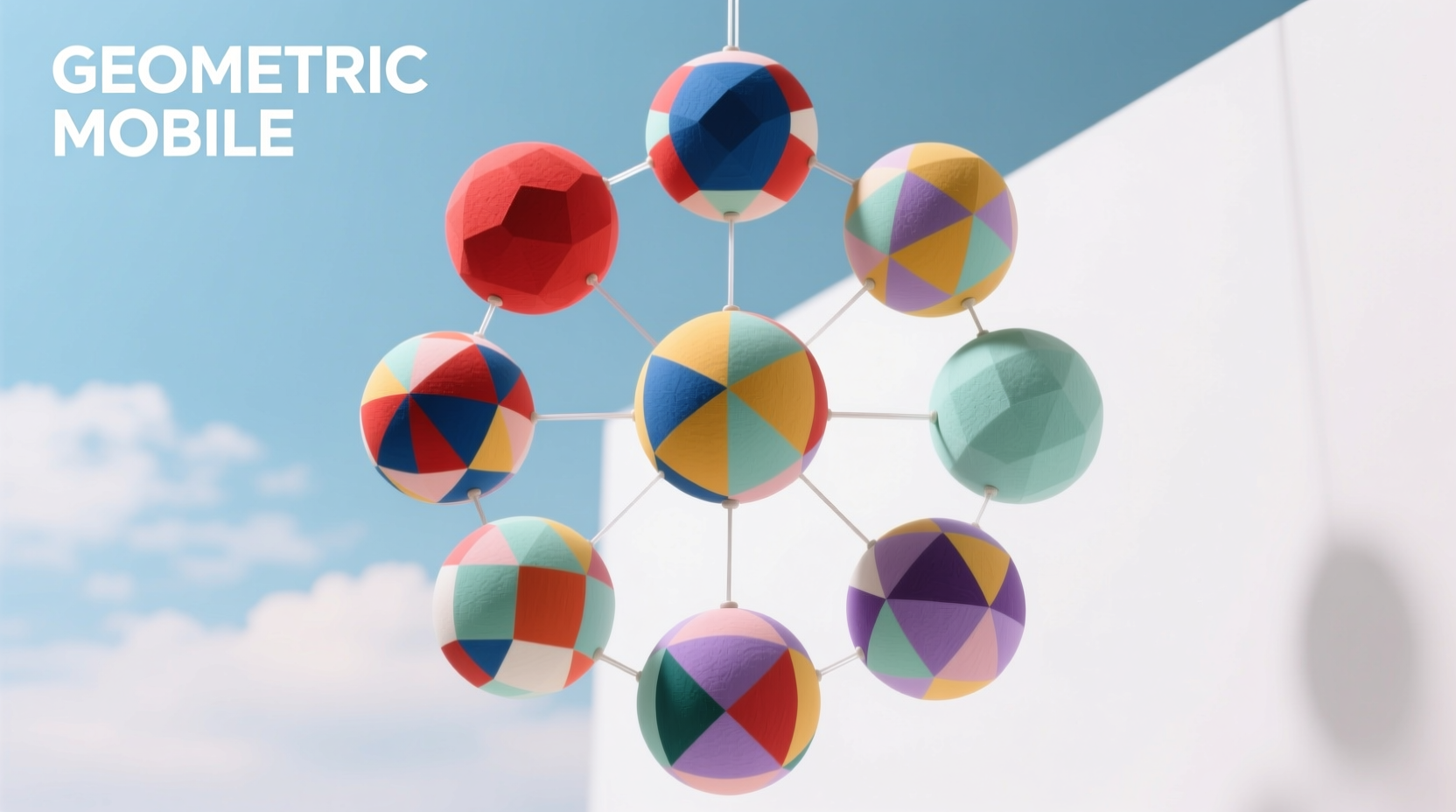 Geometric mobile made from painted foam craft balls