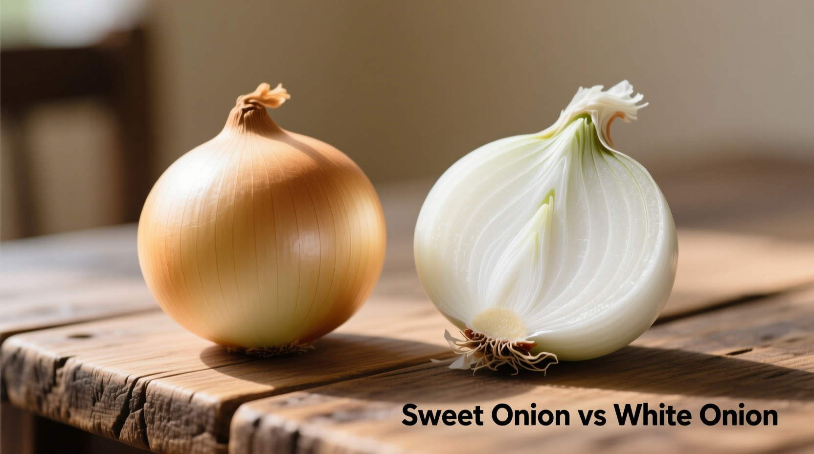 Sweet onion and white onion side by side comparison