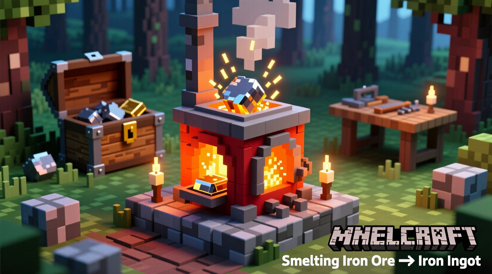 Minecraft furnace smelting iron ore into ingots