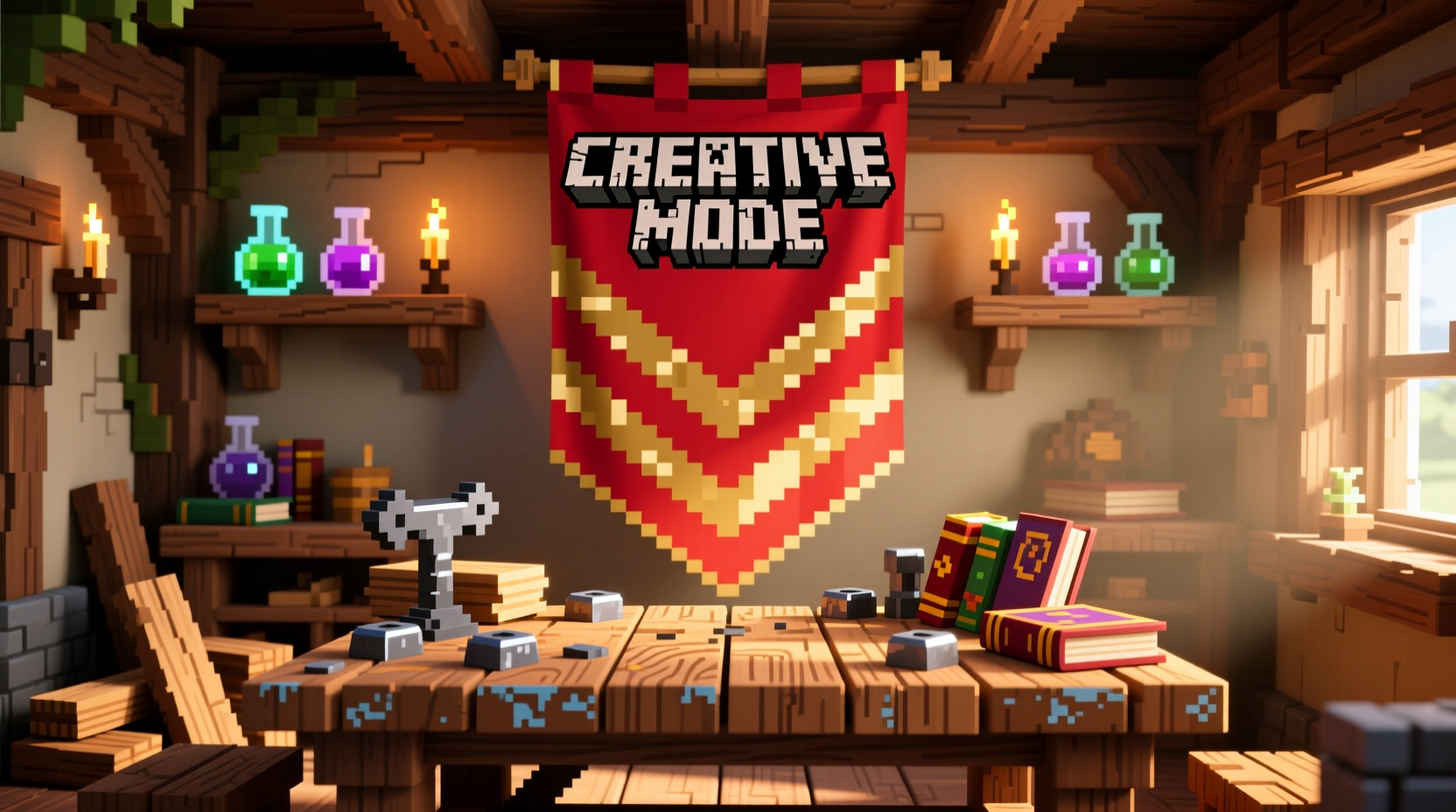 Minecraft banner displayed on crafting table