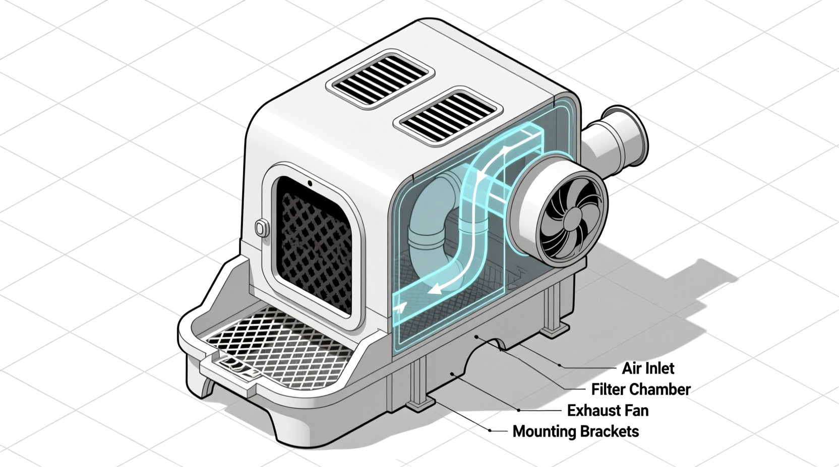 DIY cat litter box ventilation system diagram