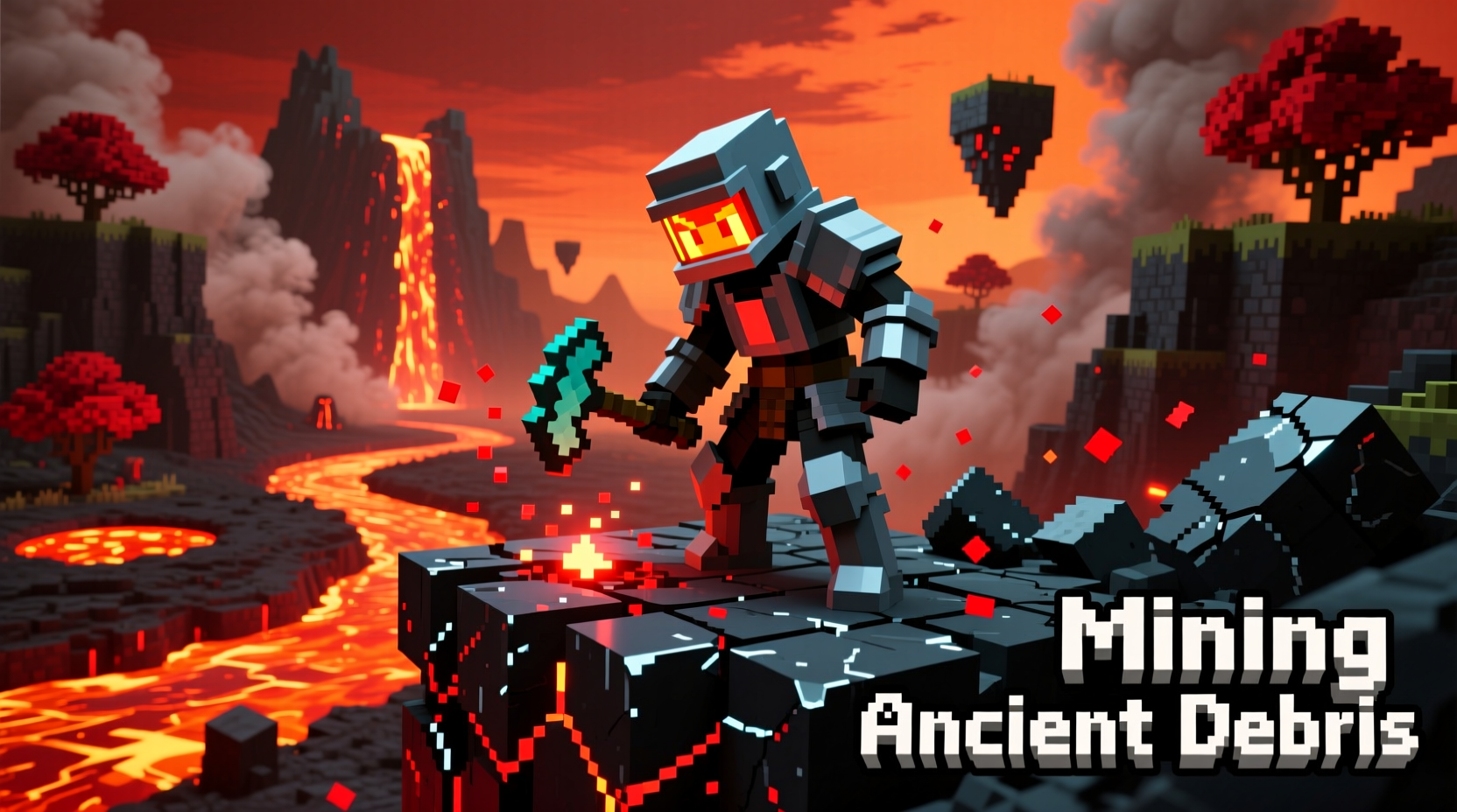 Minecraft player mining ancient debris in Nether