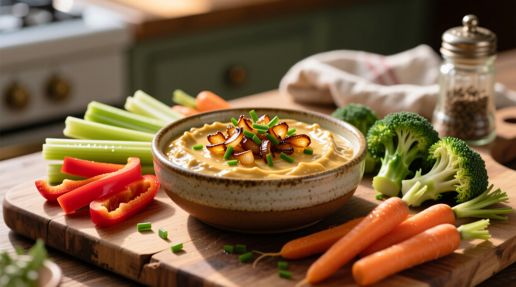 Homemade french onion dip with vegetable crudités