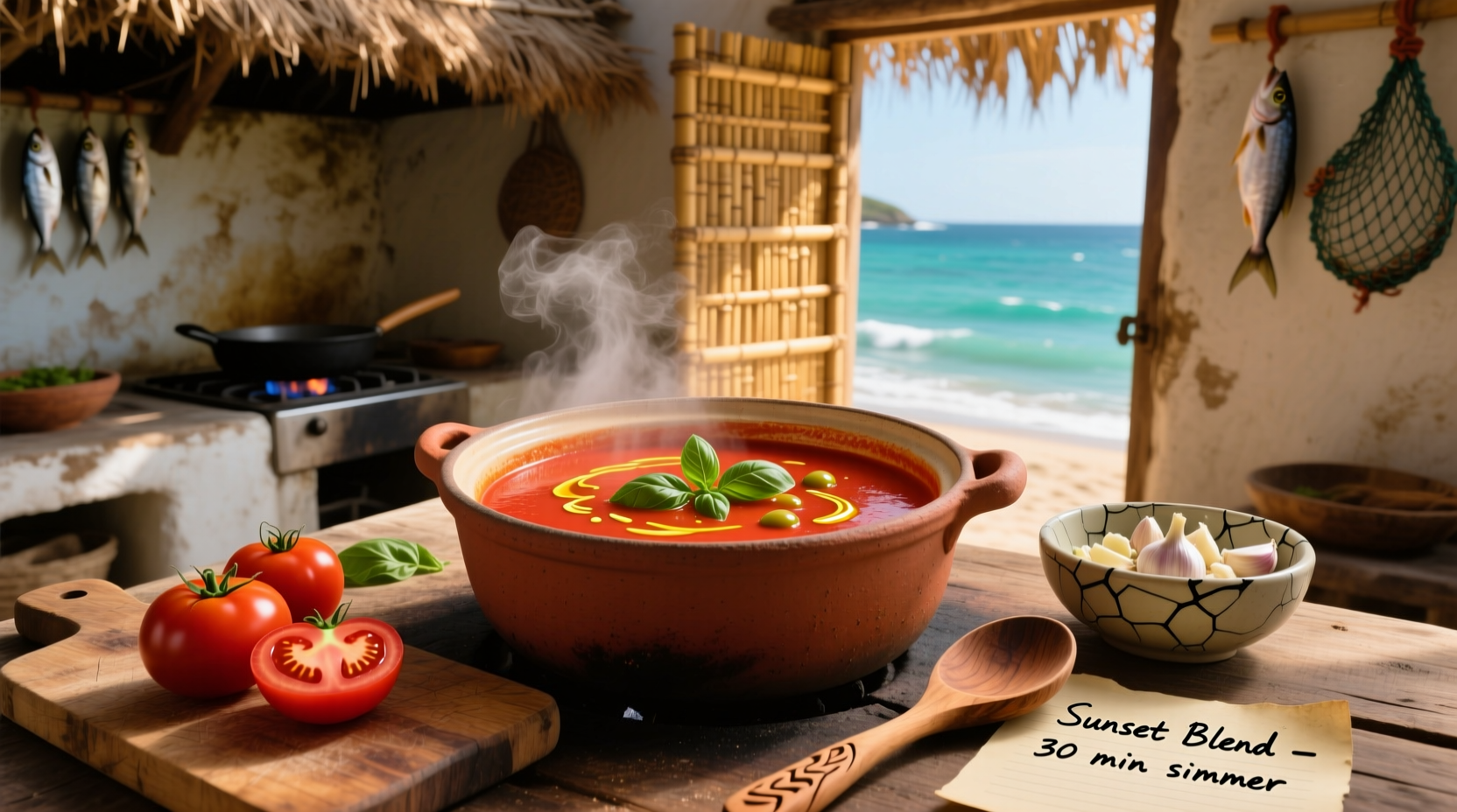 Coral Island tomato soup in cooking station