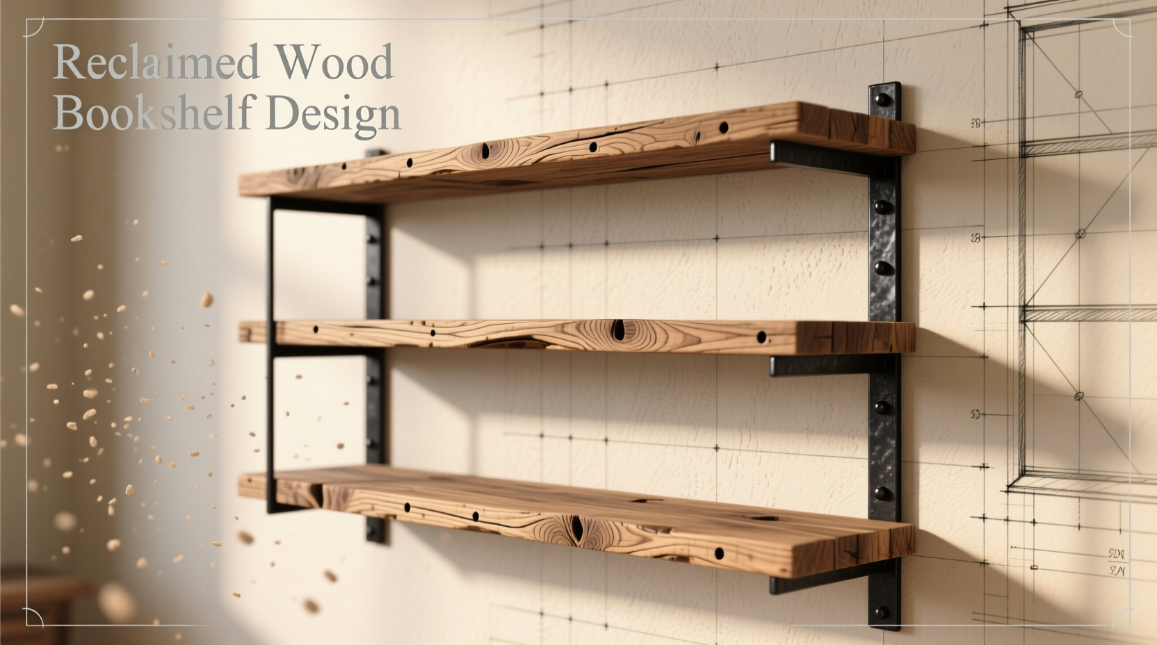 Reclaimed wood bookshelf design sketches