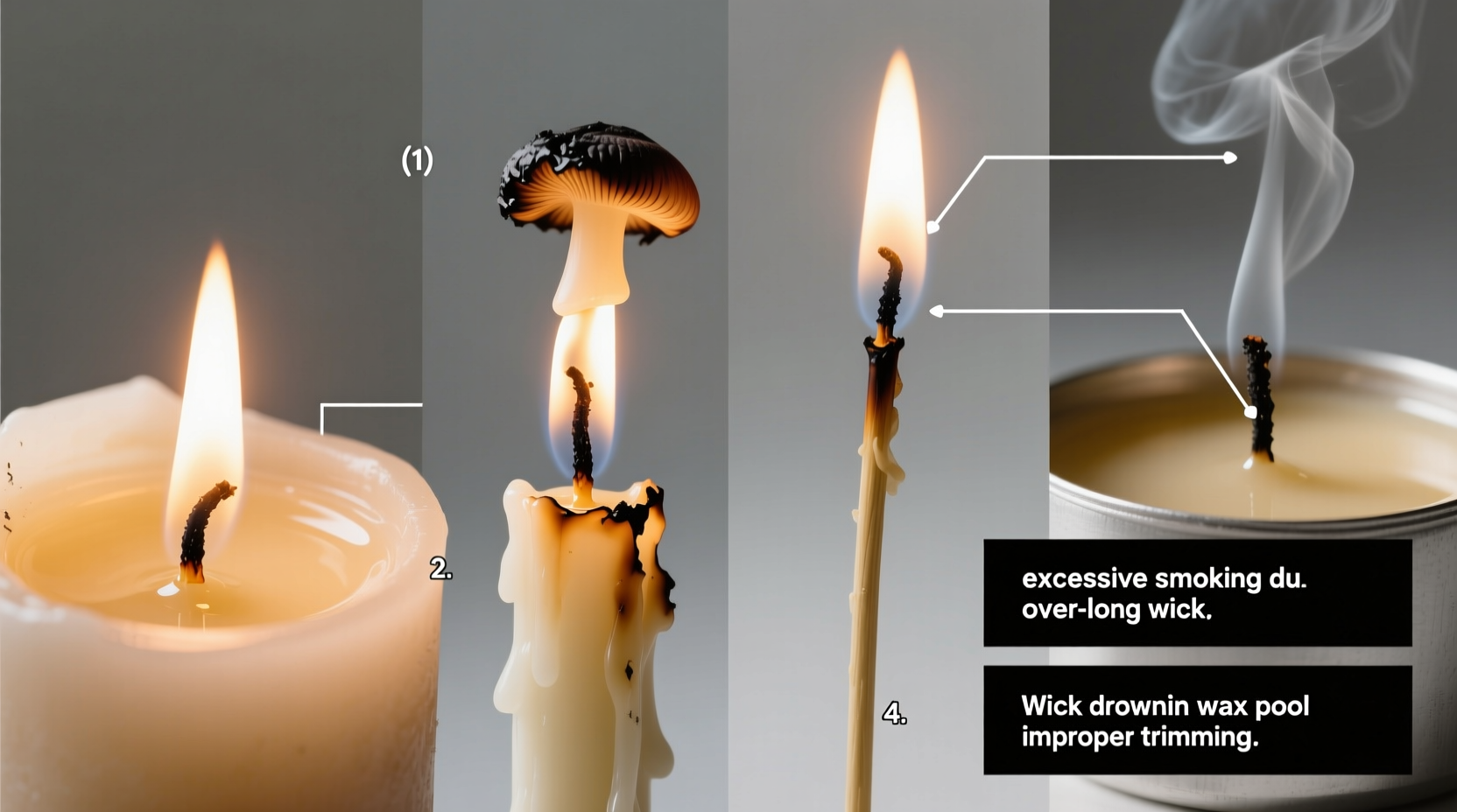 Troubleshooting candle wick burn issues with examples