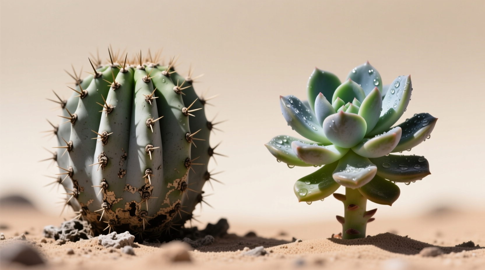 Winter-dormant cactus in Arizona showing drought adaptation vs tropical succulent water retention