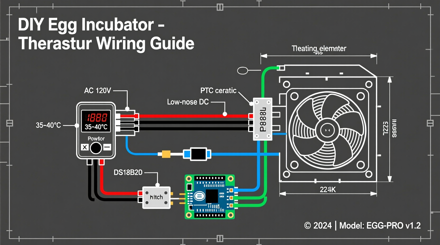 DIY egg incubator wiring diagram showing thermostat connections