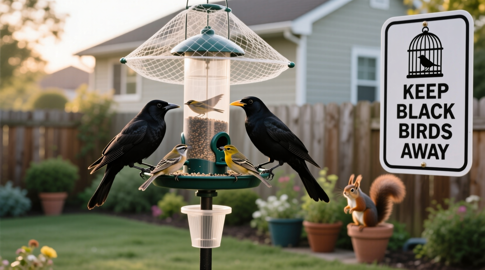 how to keep black birds away from feeders