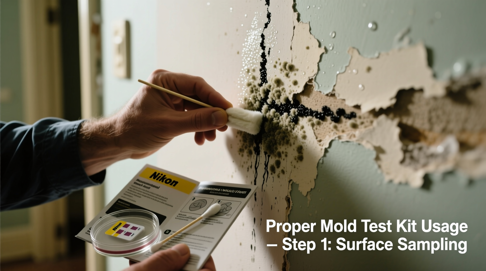 Proper mold test kit usage on drywall surface