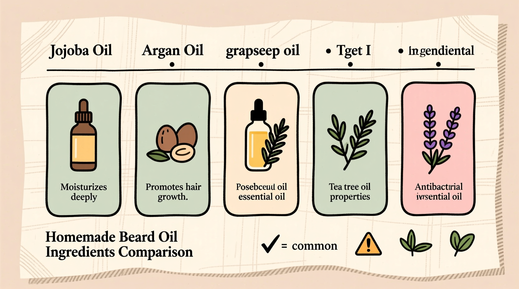 Homemade beard oil ingredients comparison chart