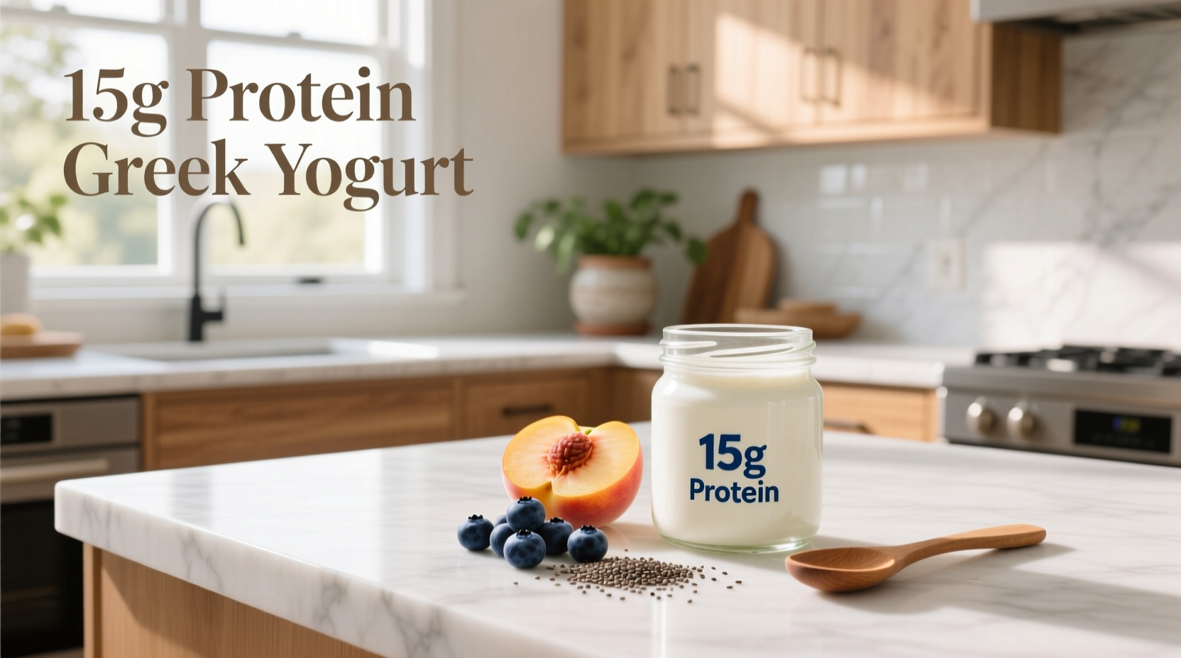 Close-up of spoon pouring Greek yogurt drink into glass showing creamy texture