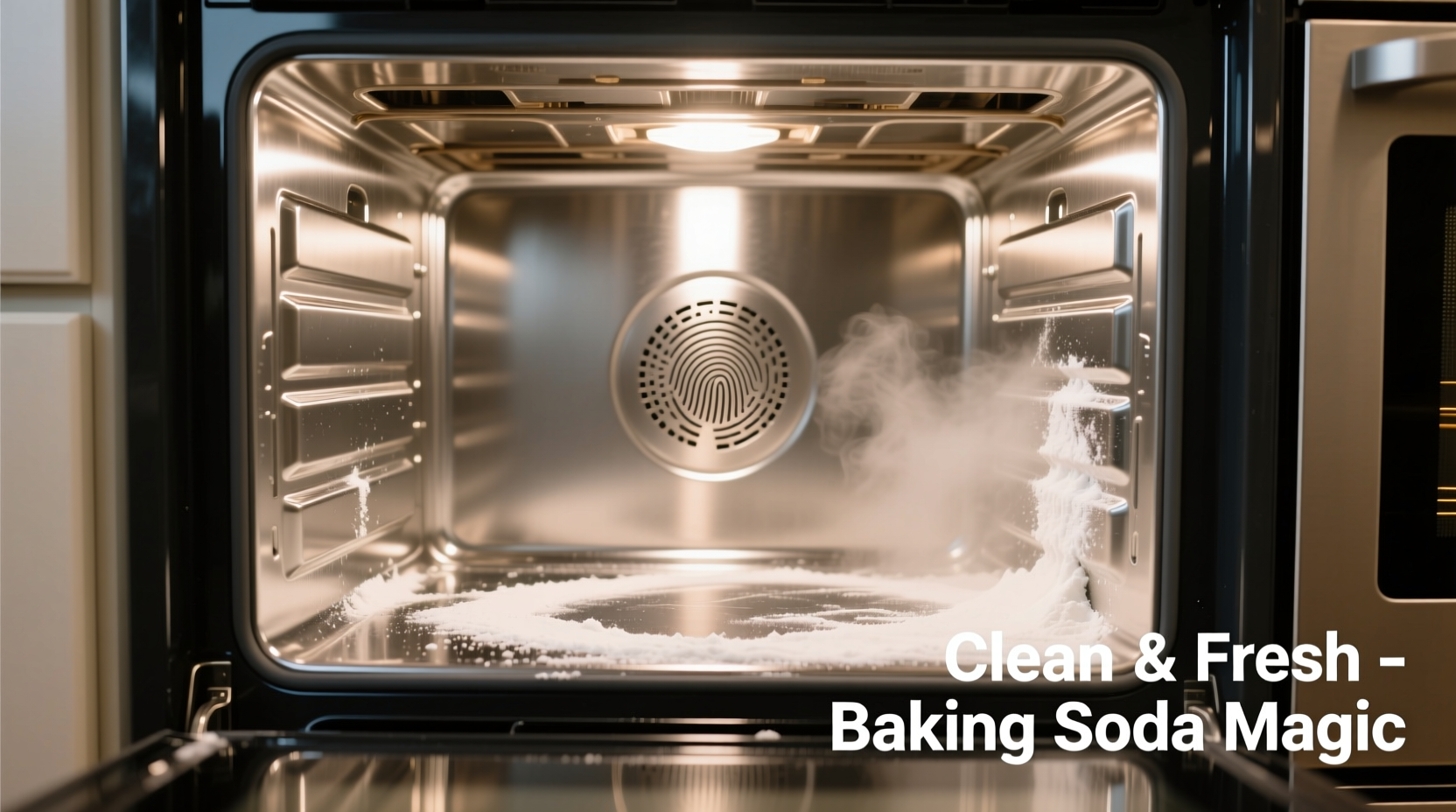 Sparkling clean oven interior after DIY baking soda cleaning