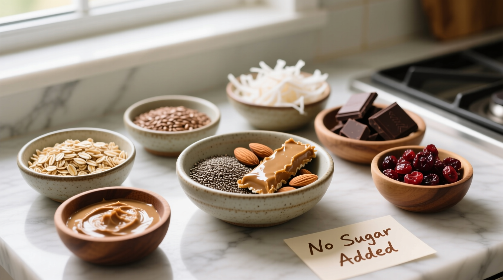 Homemade RX Bars ingredients in bowls