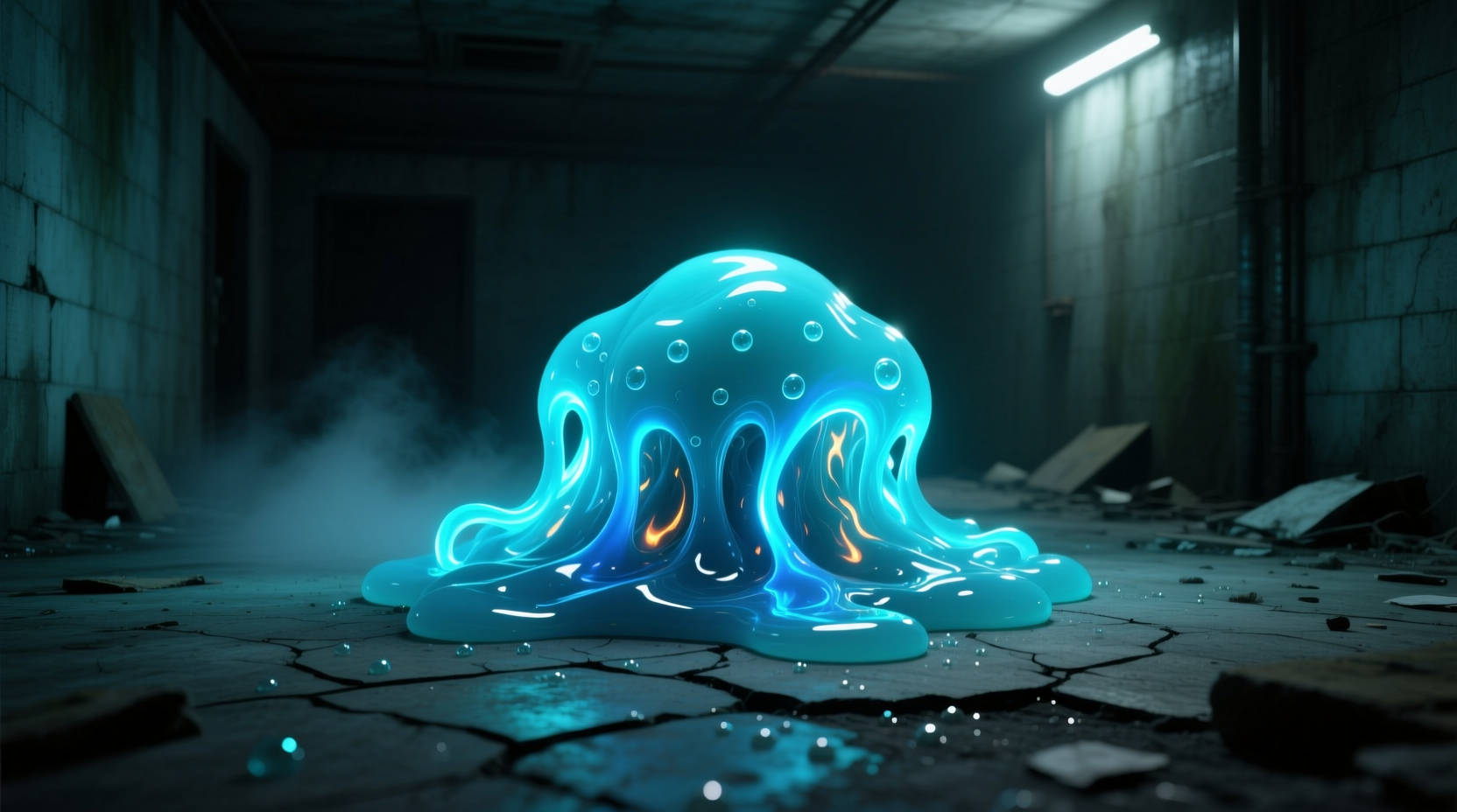 Glowing slime in dark room