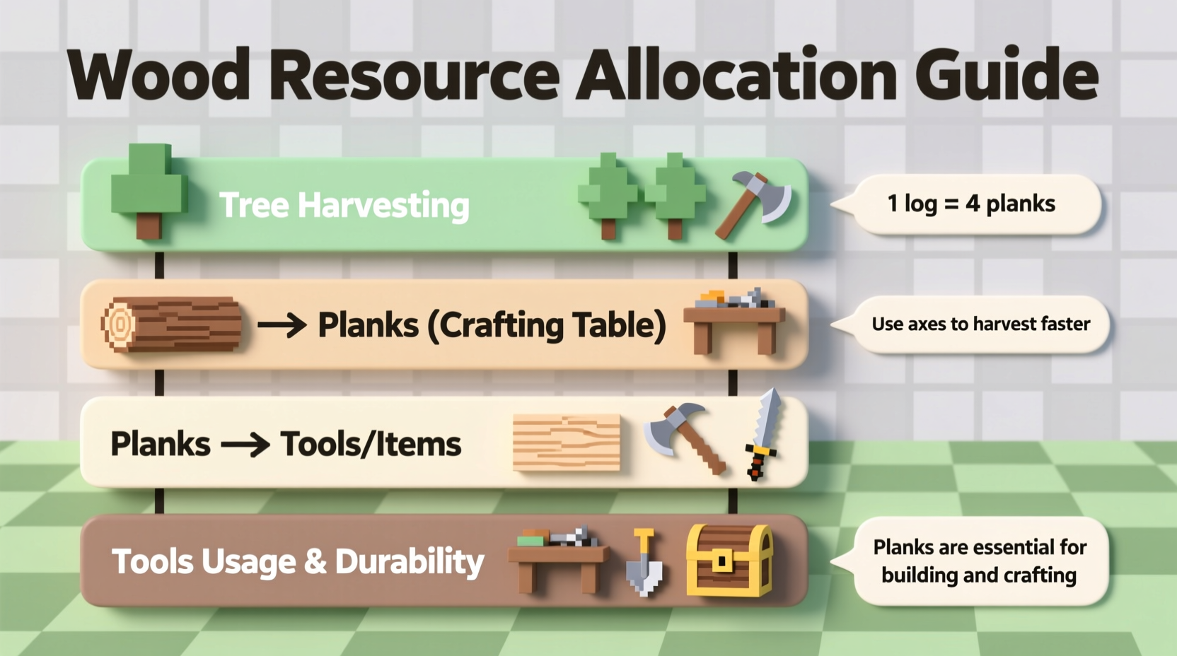 Wood resource allocation diagram for Minecraft beginners