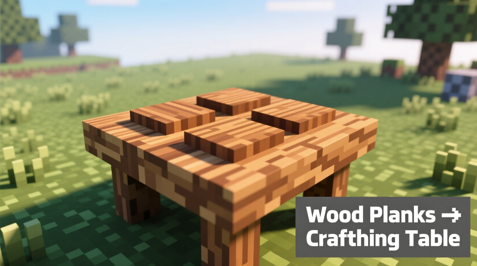 Minecraft crafting table recipe with wood planks