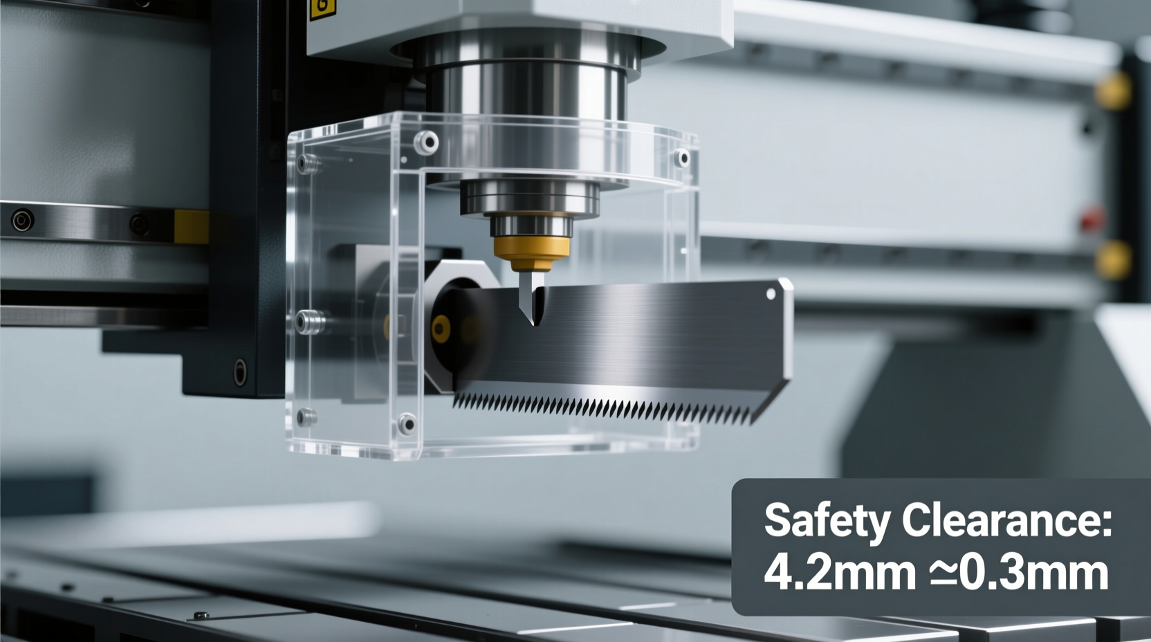 Properly aligned edging blade showing clearance from safety guard