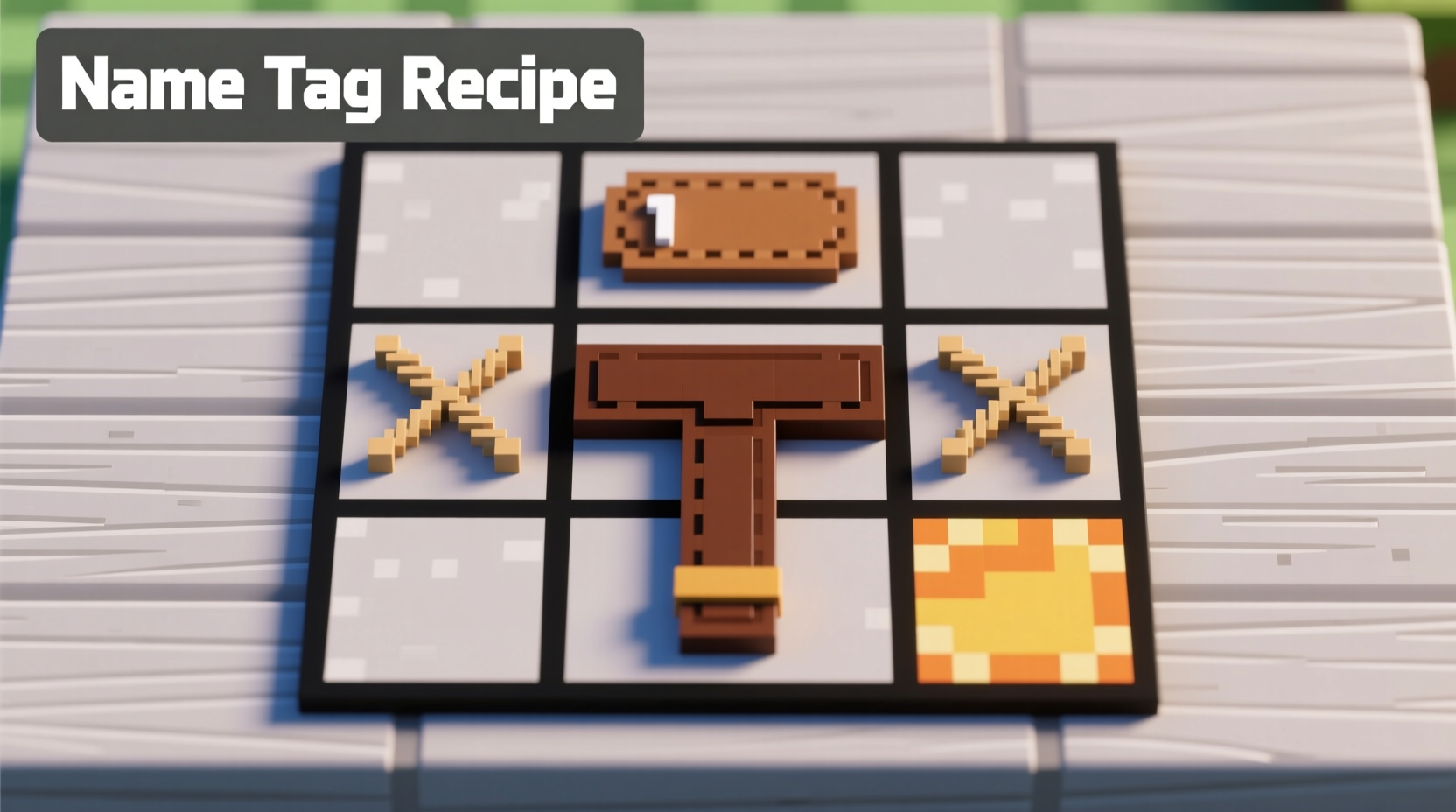 Minecraft crafting grid showing name tag recipe layout