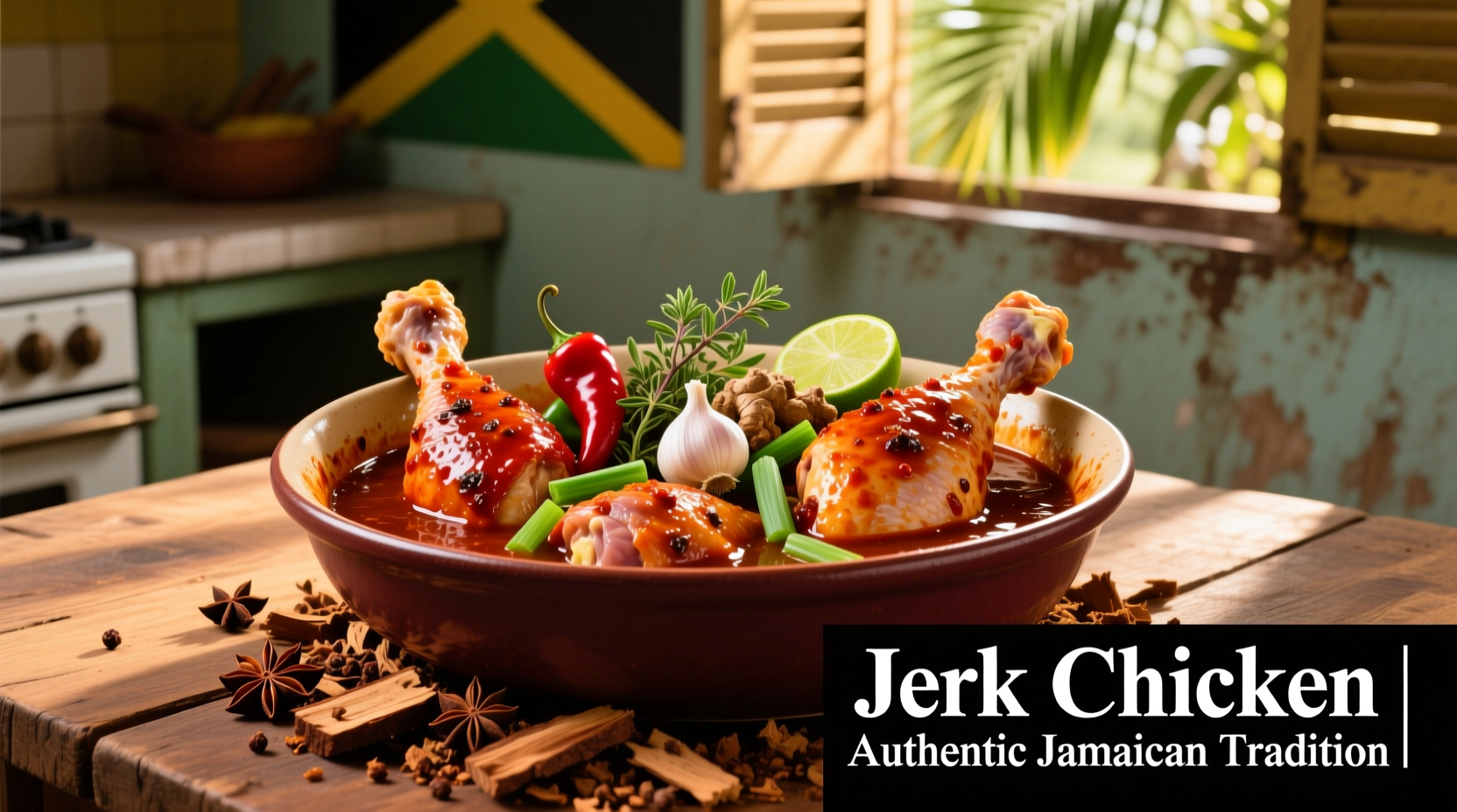 Jerk chicken marinating in traditional Jamaican spices