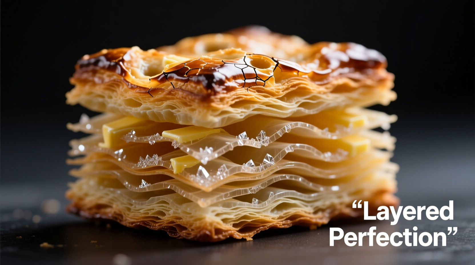 Homemade puff pastry layers under microscope