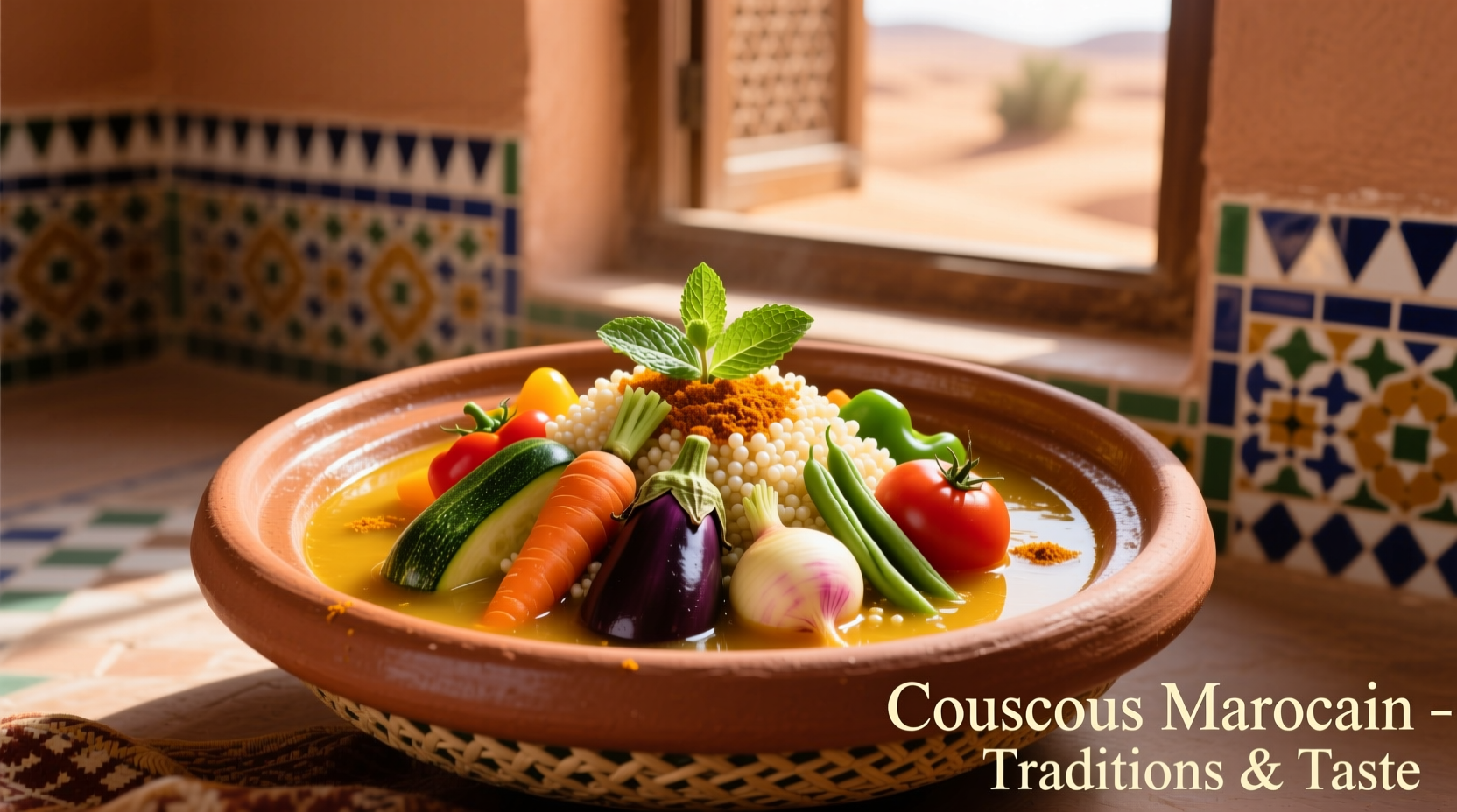 Moroccan couscous with seven vegetables and broth