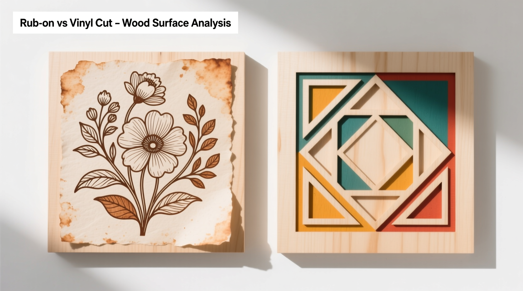 Comparison of rub on transfer versus vinyl cutter results on wood