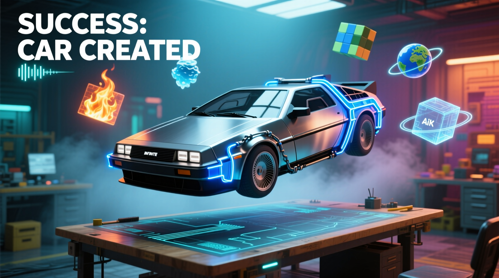 In-game screenshot showing successful car creation in Infinite Craft