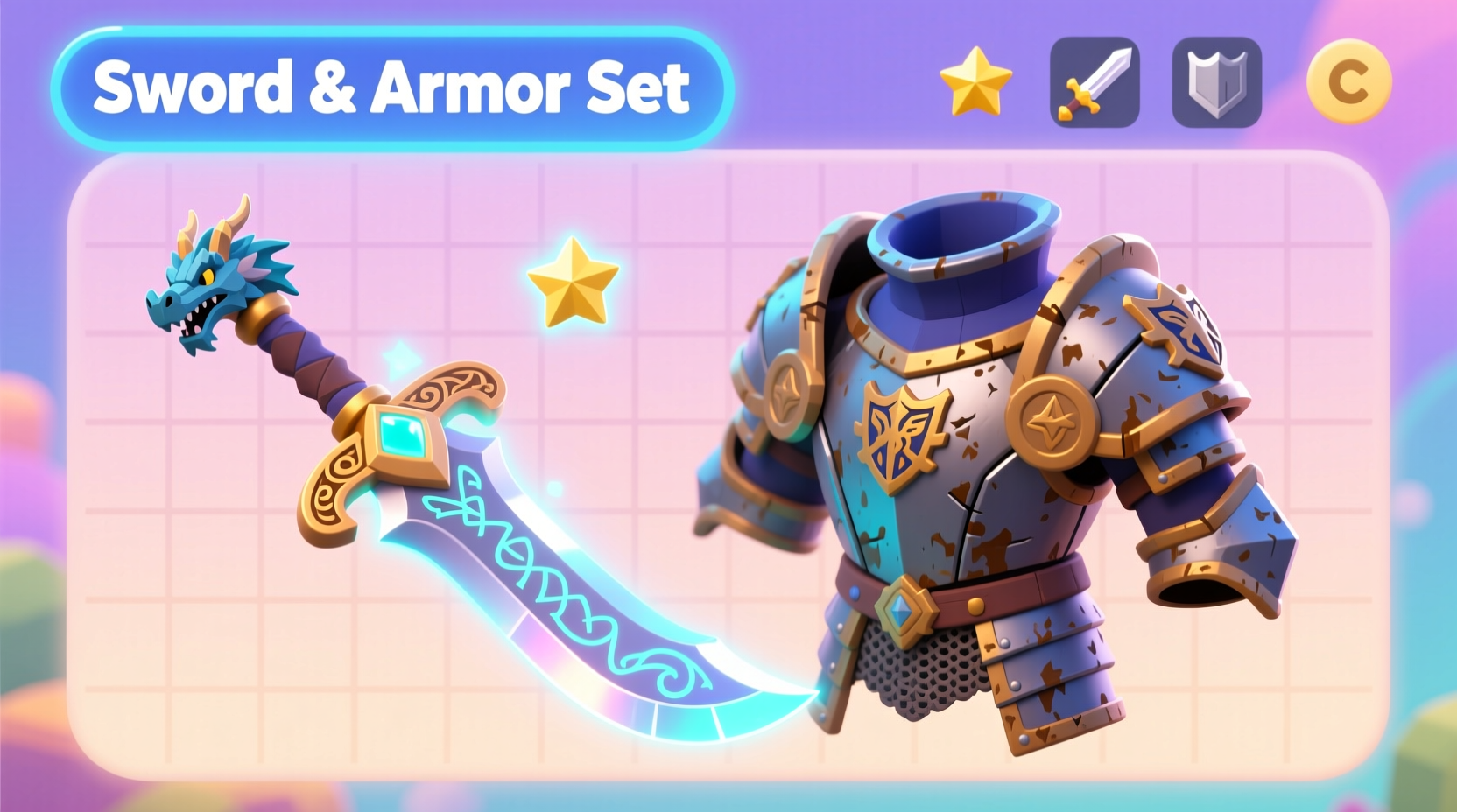 Crafted sword and armor set displayed in Fantasy Life i inventory