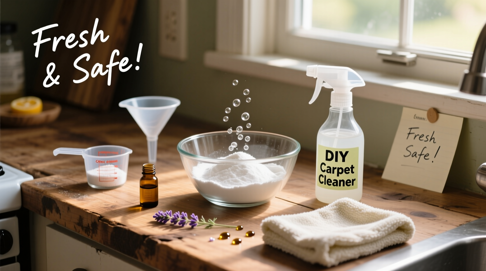 Homemade carpet cleaning ingredients on counter