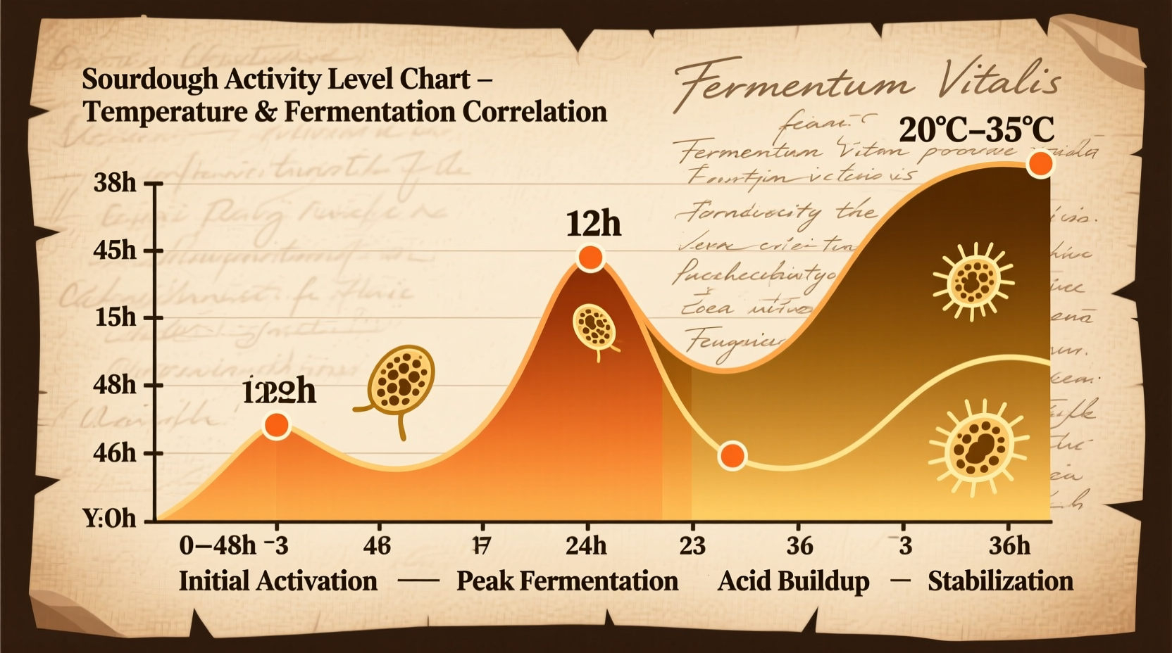 Temperature chart showing sourdough activity levels
