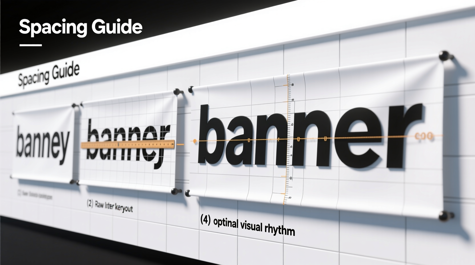 Step-by-step banner assembly showing letter spacing technique