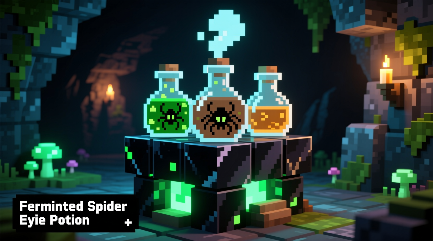 Minecraft brewing stand with fermented spider eyes and potions