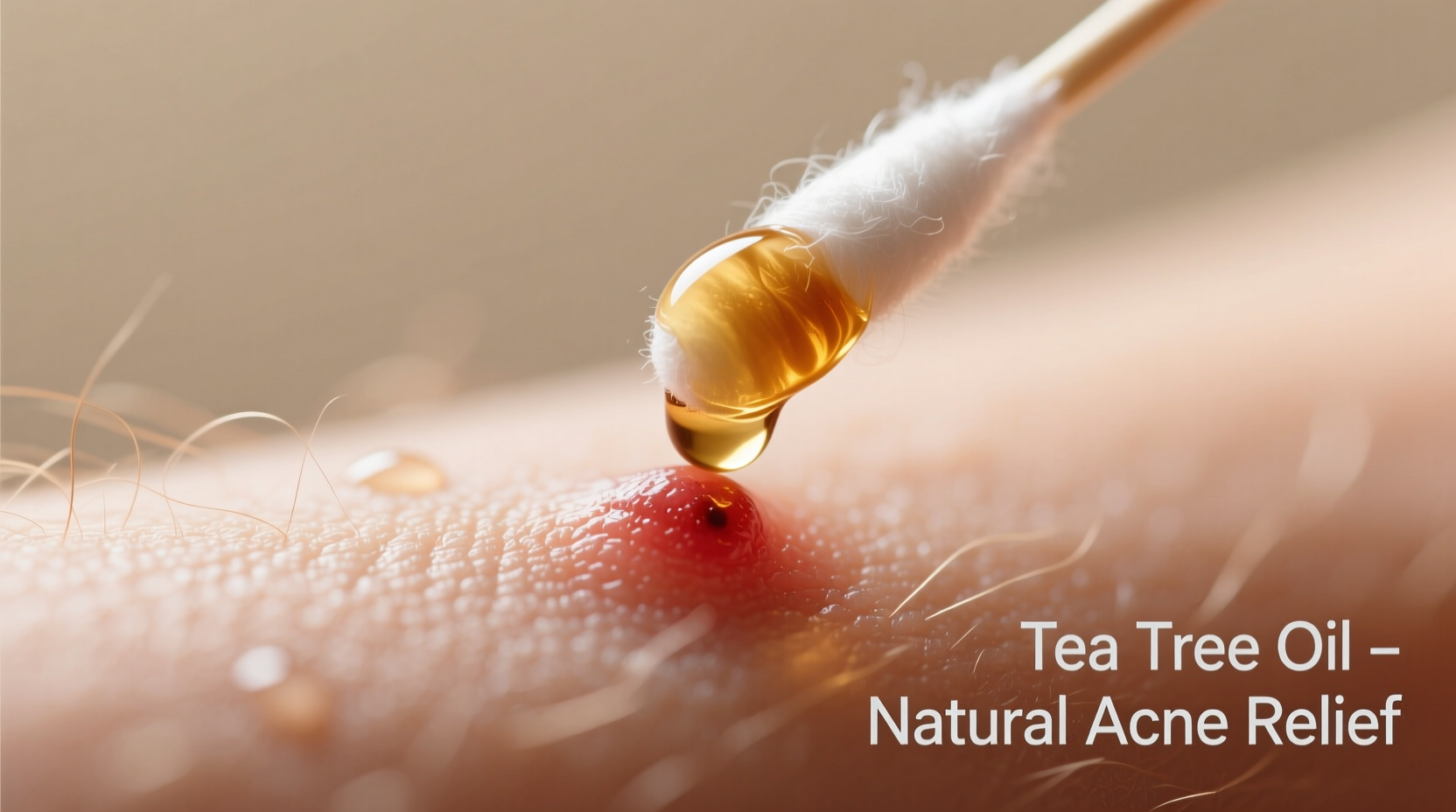 Cotton swab applying diluted tea tree oil to pimple