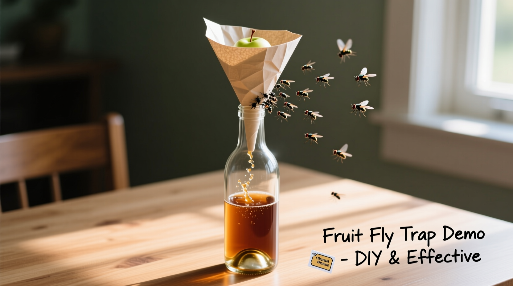 Wine bottle fruit fly trap setup demonstration