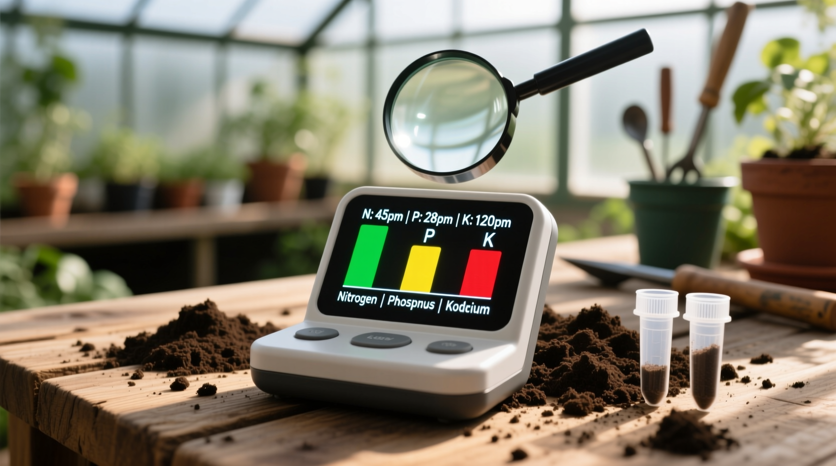Soil testing kit showing nutrient levels