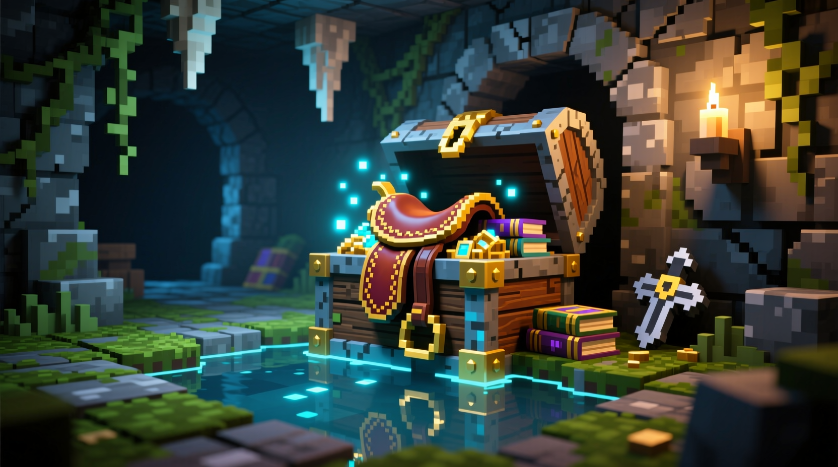 Dungeon chest containing saddle loot in Minecraft