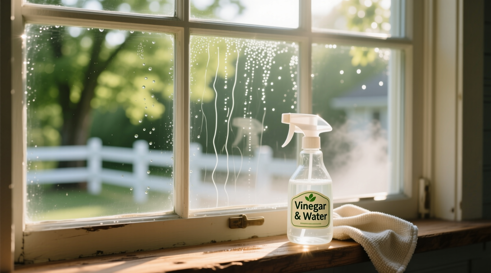 Sparkling clean windows after using homemade vinegar cleaning solution