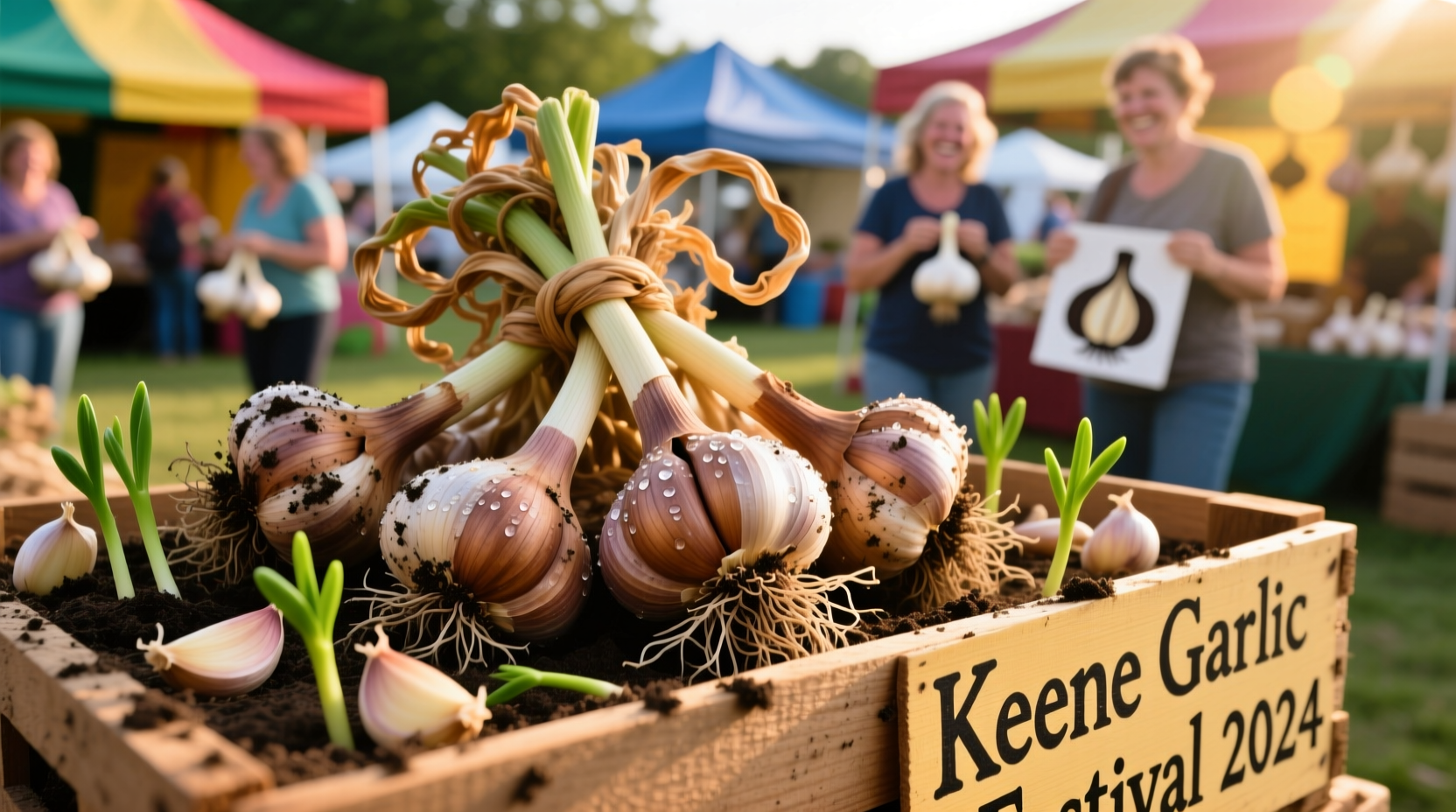 Freshly harvested hardneck garlic bulbs at Keene Garlic Festival