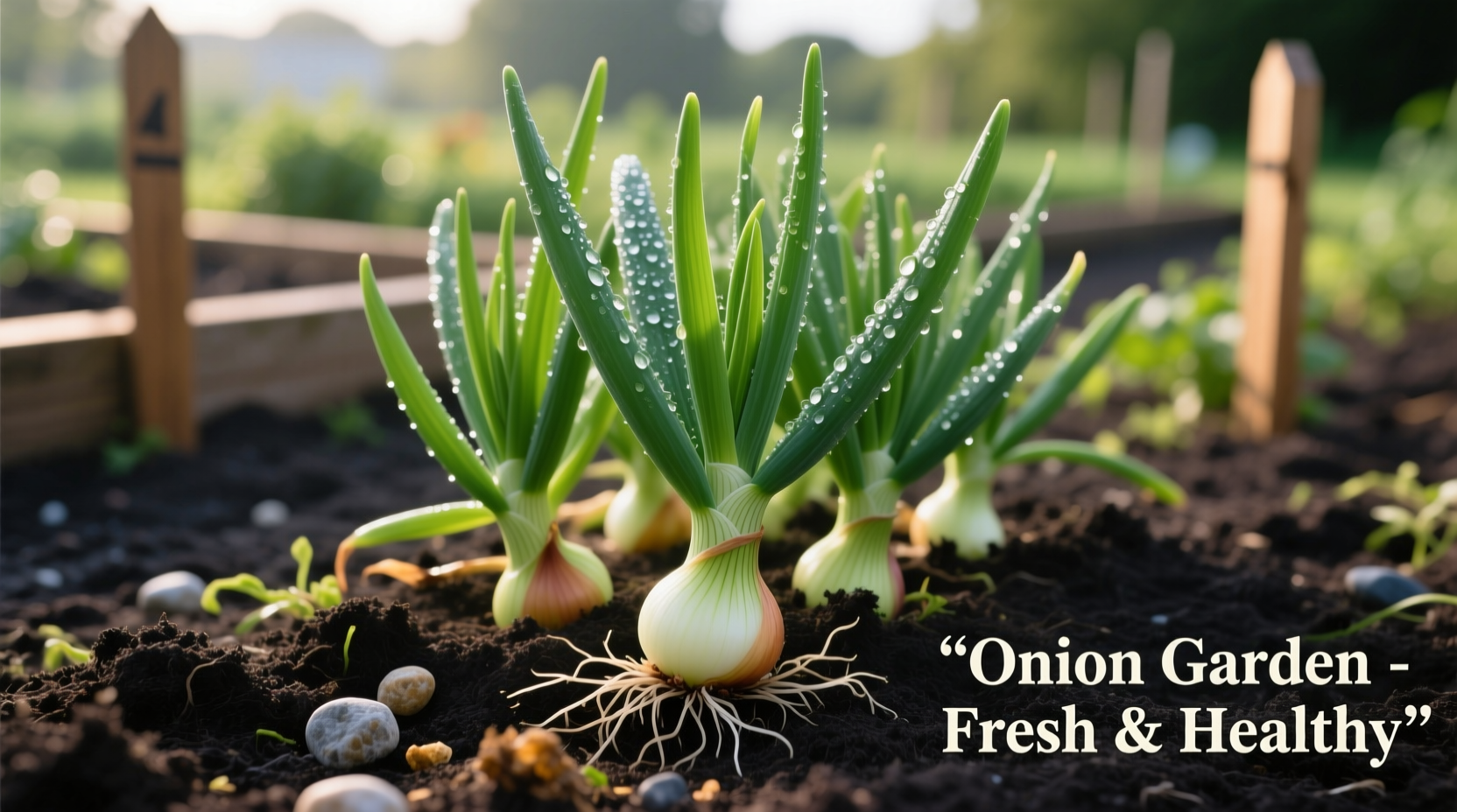 Healthy onion bulb plants growing in garden soil