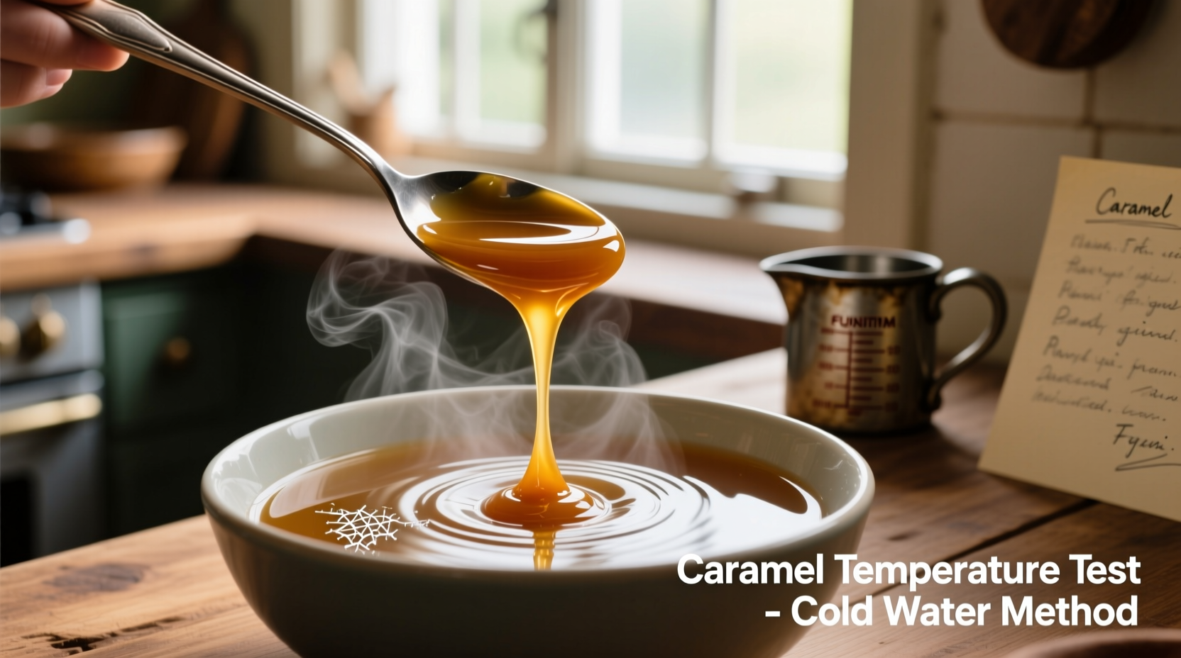 Testing caramel temperature with cold water method