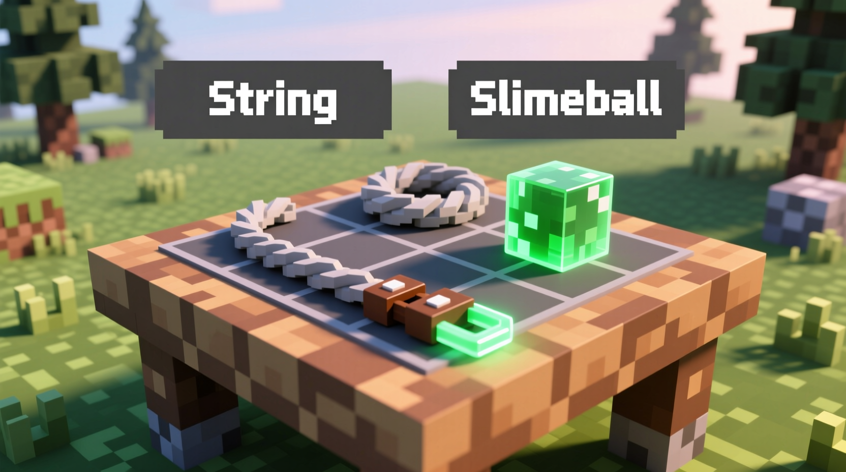 Minecraft string and slimeball materials for leash crafting